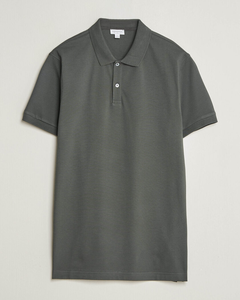Sunspel Short Sleeve Pique Polo Slate Green – Grønn