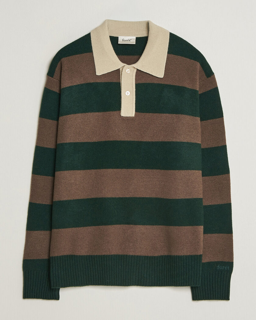 Forét Frost Stripe Knit Polo Deep Green – Grønn
