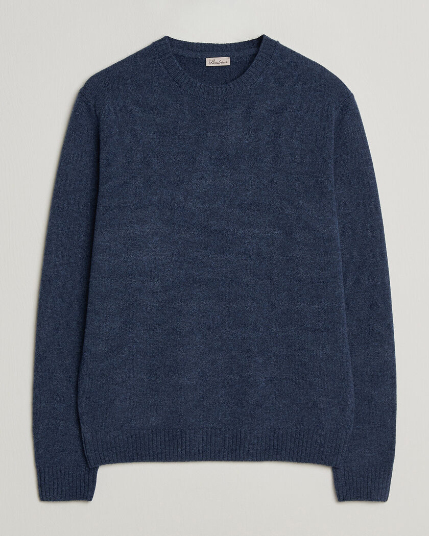 Stenströms Knitted Lambswool Crew Neck Indigo Melange – Blå