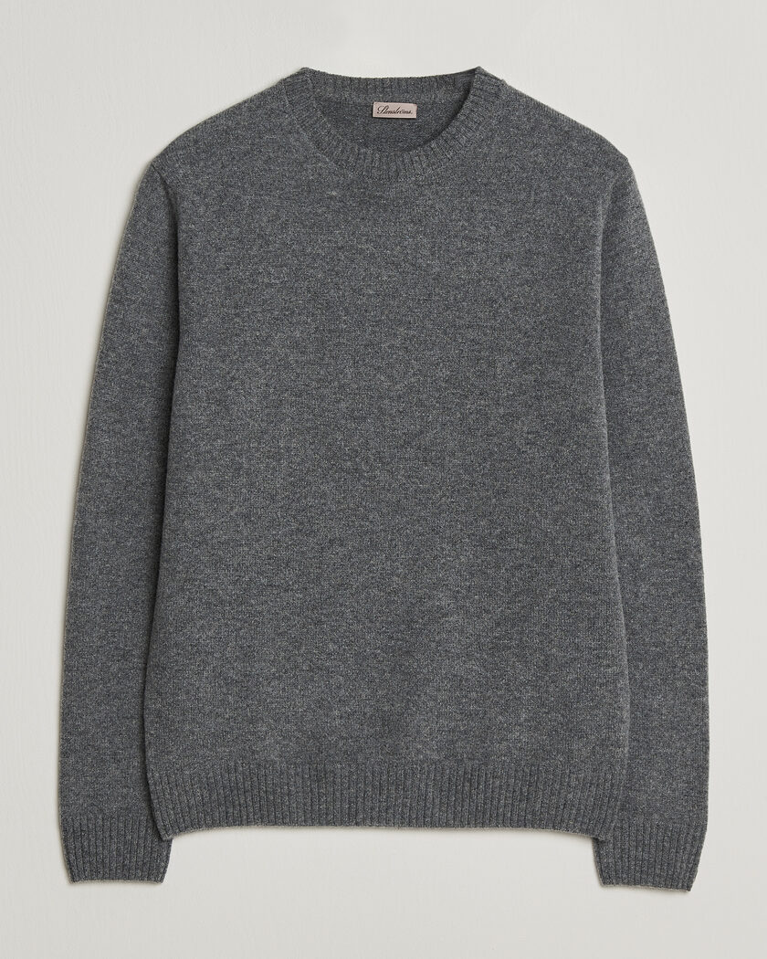 Stenströms Knitted Lambswool Crew Neck Mid Grey Melange – Grå