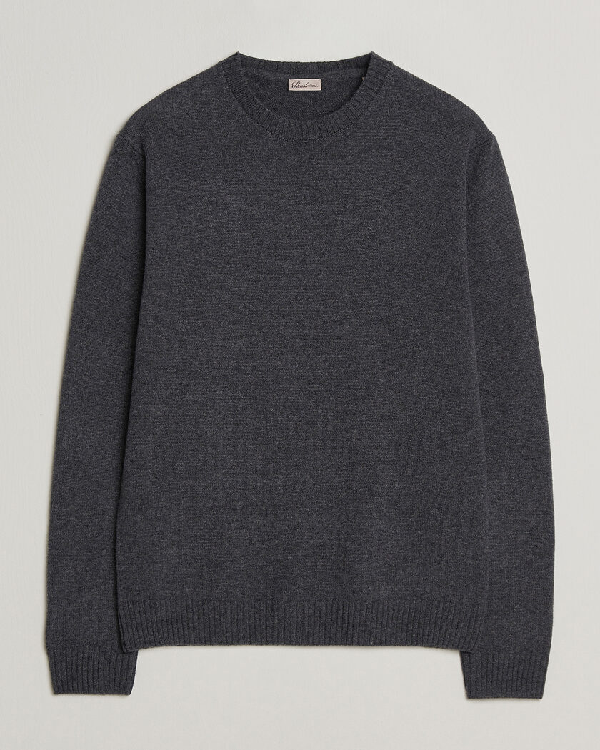 Stenströms Knitted Lambswool Crew Neck Dark Grey Melange – Grå
