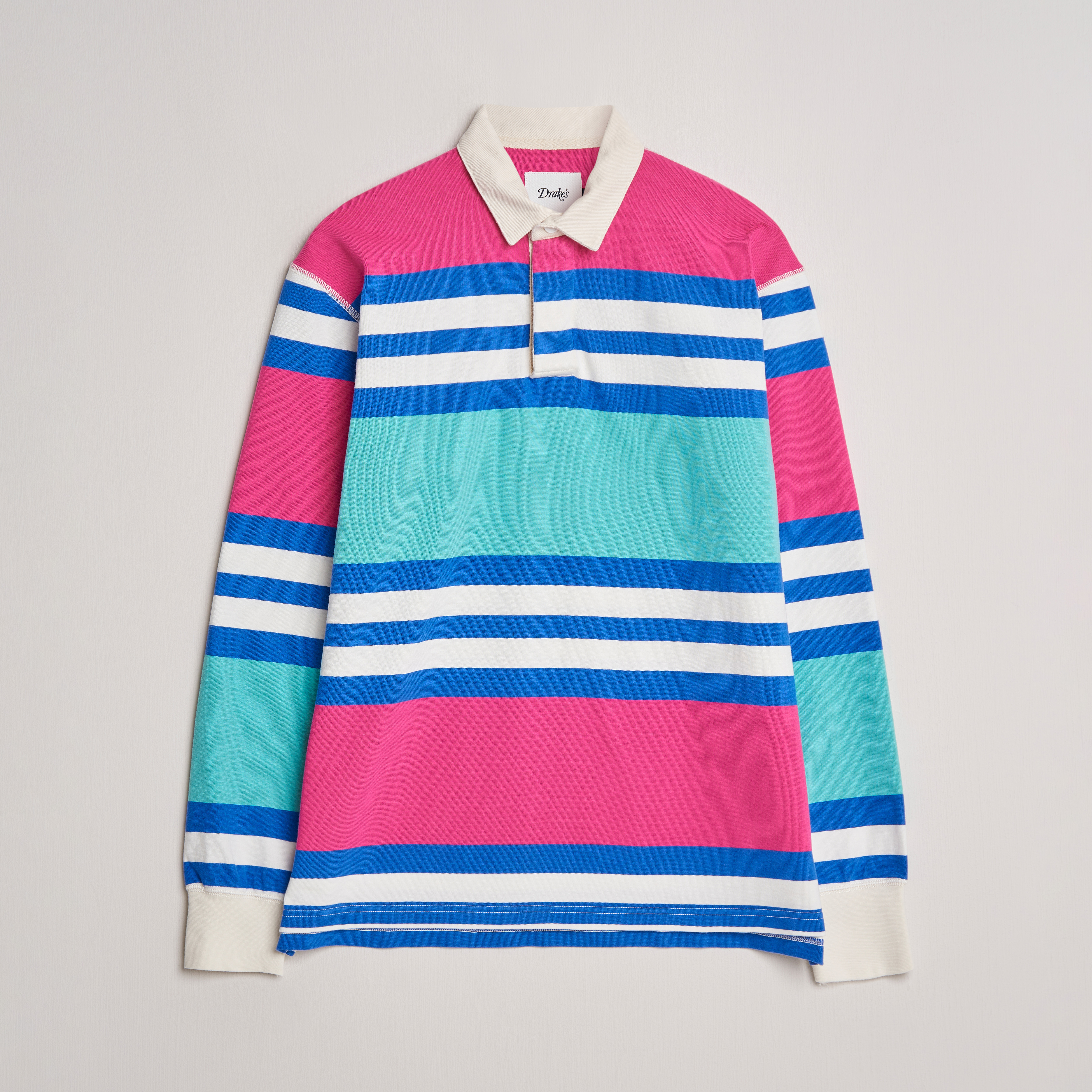 Drake's Long Sleeve Stripe Rugby Shirt Multi hos CareOfCarl.no