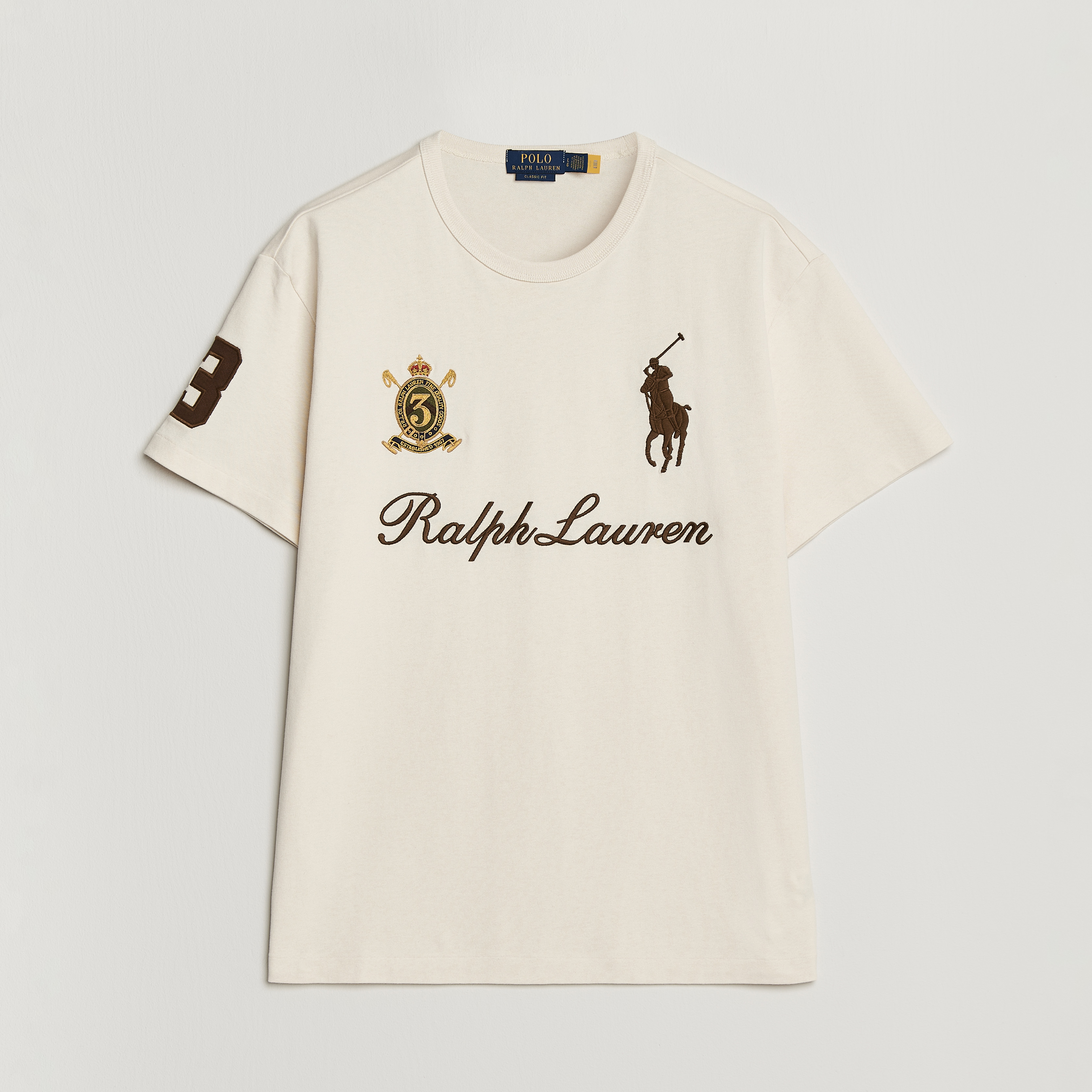 未使用　Ralph Lauren Polo 67 刺繍　Tシャツ Polo Ralph Lauren Classic Fit Team T-shirt Guide Cream hos
