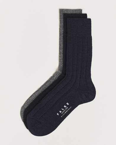 Herre | Undertøy | Falke | 3-Pack Lhasa Cashmere Socks Black/Dark Navy/Light Grey
