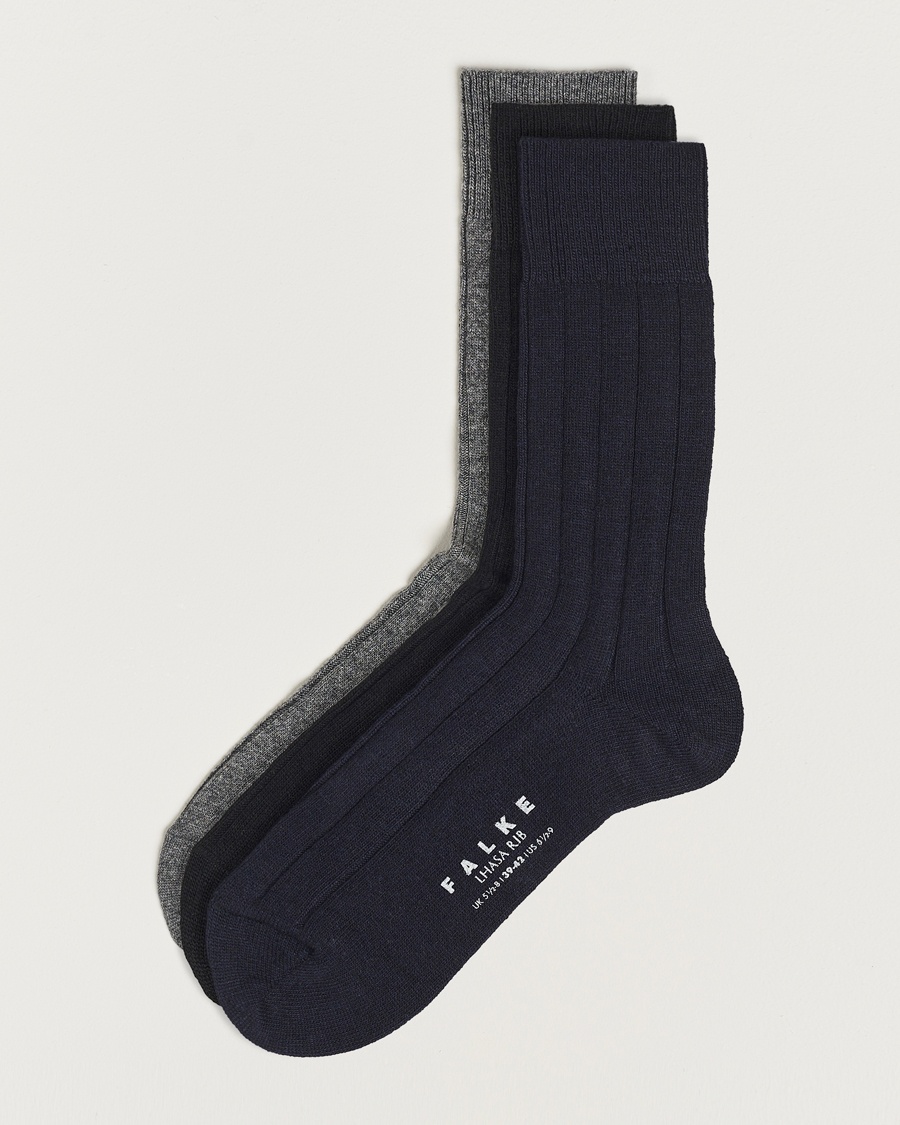 Herre | Sokker | Falke | 3-Pack Lhasa Cashmere Socks Black/Dark Navy/Light Grey