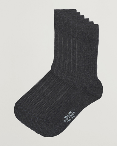 Herre | Undertøy | Amanda Christensen | 6-Pack True Cotton Ribbed Socks Antracite Melange