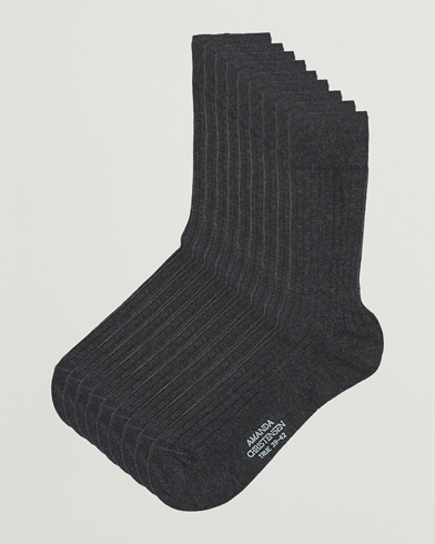 Herre | Undertøy | Amanda Christensen | 9-Pack True Cotton Ribbed Socks Antracite Melange