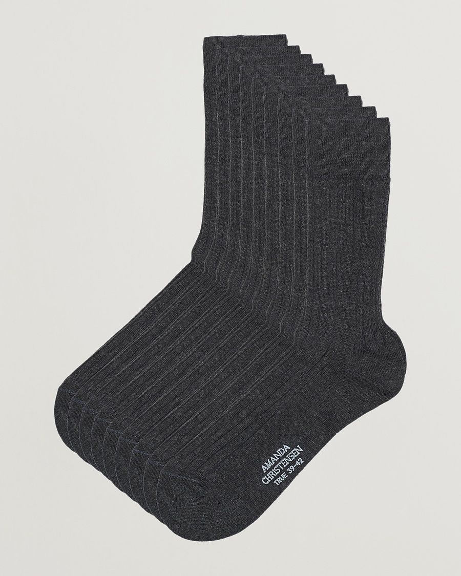 Herre | Klær | Amanda Christensen | 9-Pack True Cotton Ribbed Socks Antracite Melange