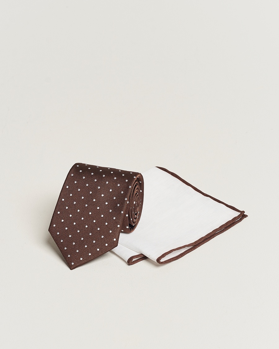 Herre | Lommetørklær | Amanda Christensen | Set Tie & Pocket Square Brown/White