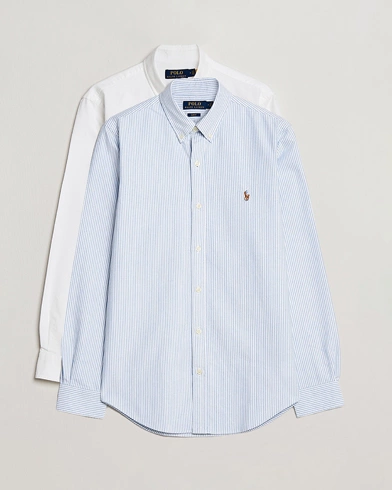Herre | Oxfordskjorter | Polo Ralph Lauren | 2-Pack Slim Fit Shirt Oxford White/Stripes Blue
