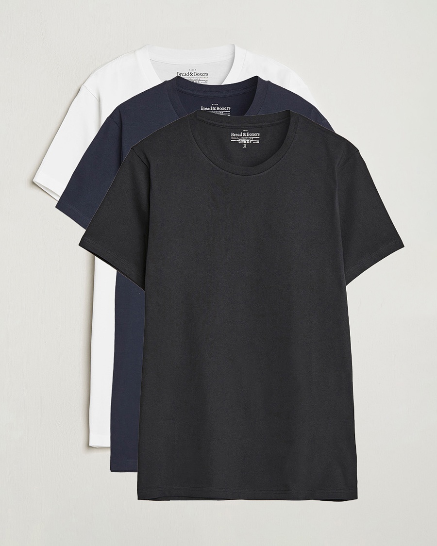 Herre | T-Shirts | Bread & Boxers | 3-pack Crew Neck Regular T-Shirt White/Black/Dark Navy