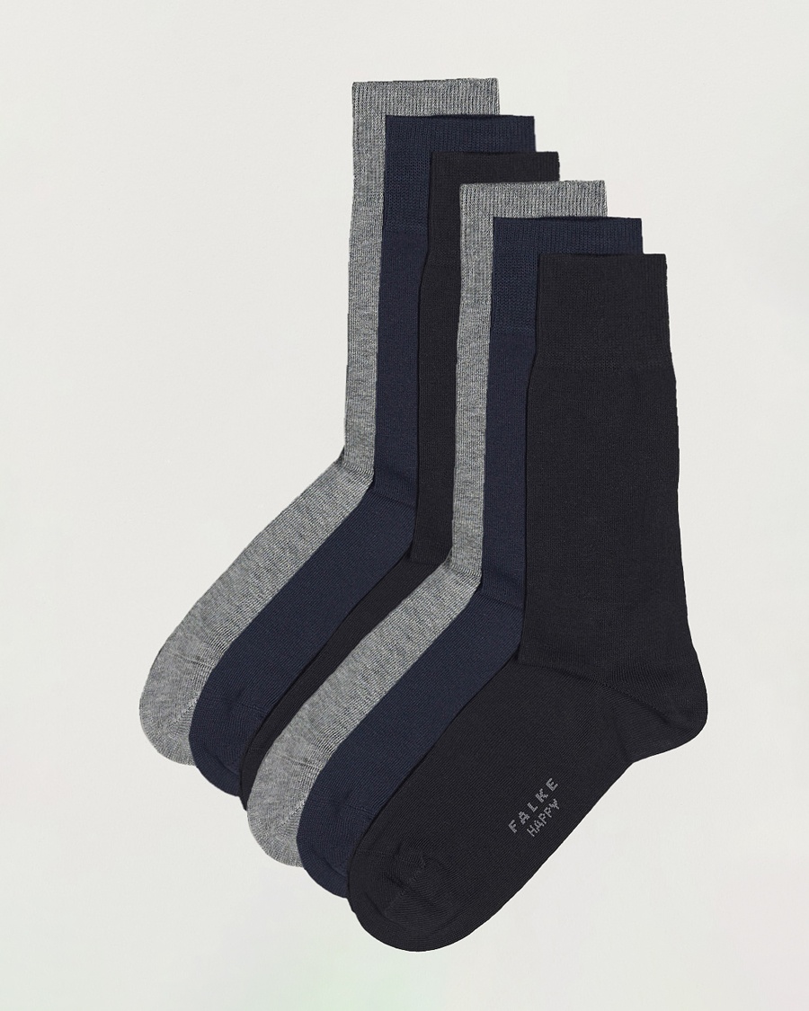 Falke 6-pack Happy Cotton Socks Black/Navy/Light Grey – Blå