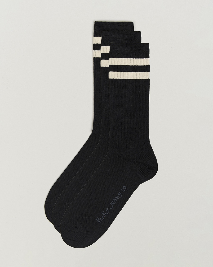 Nudie Jeans 3-pack Amundsson Tennis Socks Black/White – Svart