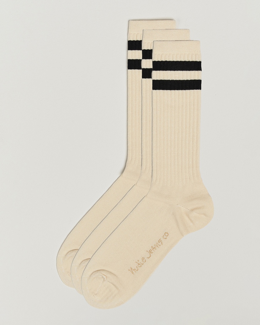 Nudie Jeans 3-pack Amundsson Tennis Socks Off White/Black – Hvit