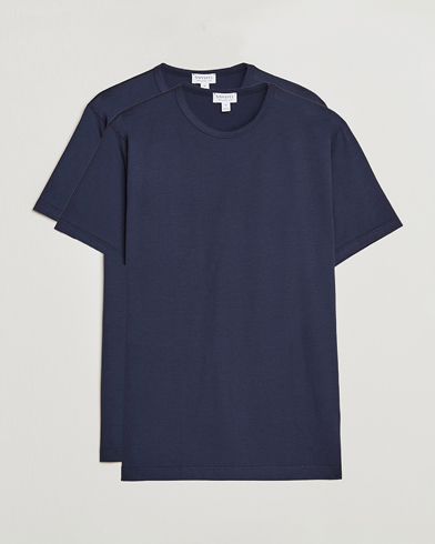 Herre | Gamle produktbilder | Sunspel | 2-Pack Crew Neck Q82 Cotton T-Shirt Navy