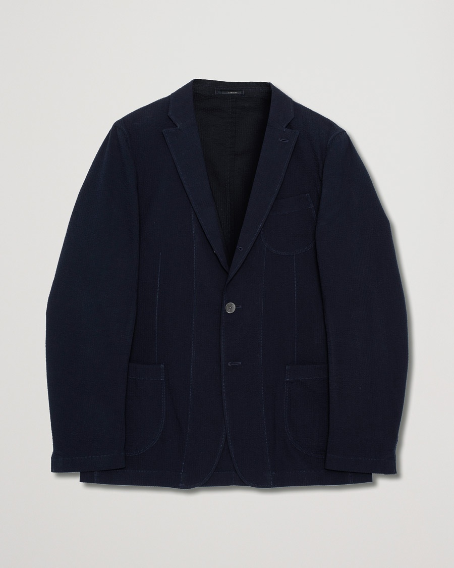Herre | Pre-owned Spring & Summer | Pre-owned | Lardini Unlined Seersucker Patch Pocket Shirt Blazer Navy
