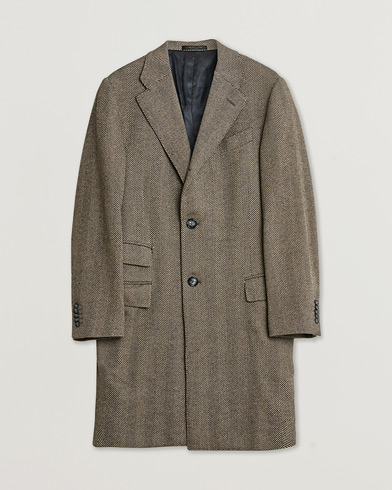 Corneliani Cashmere Blend Herringbone Coat Brown 46 – Brun