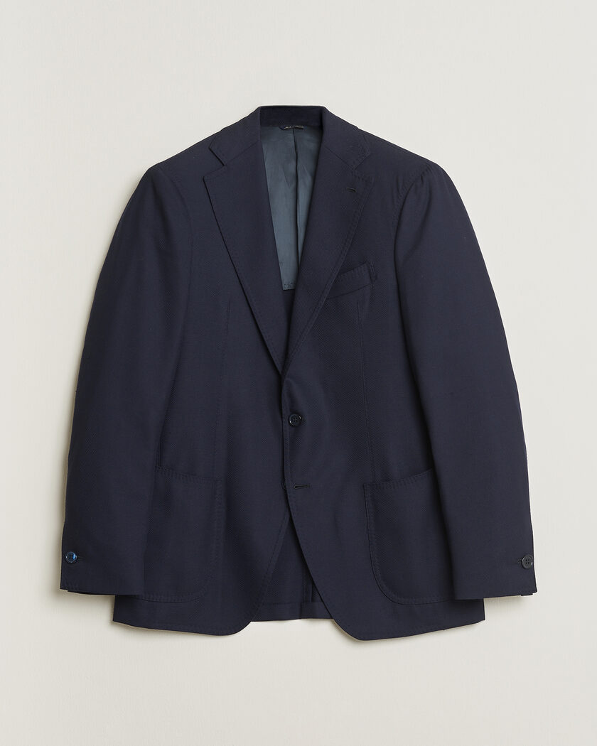 Gabo Napoli Navy Hopsack Wool Blazer 50 – Blå