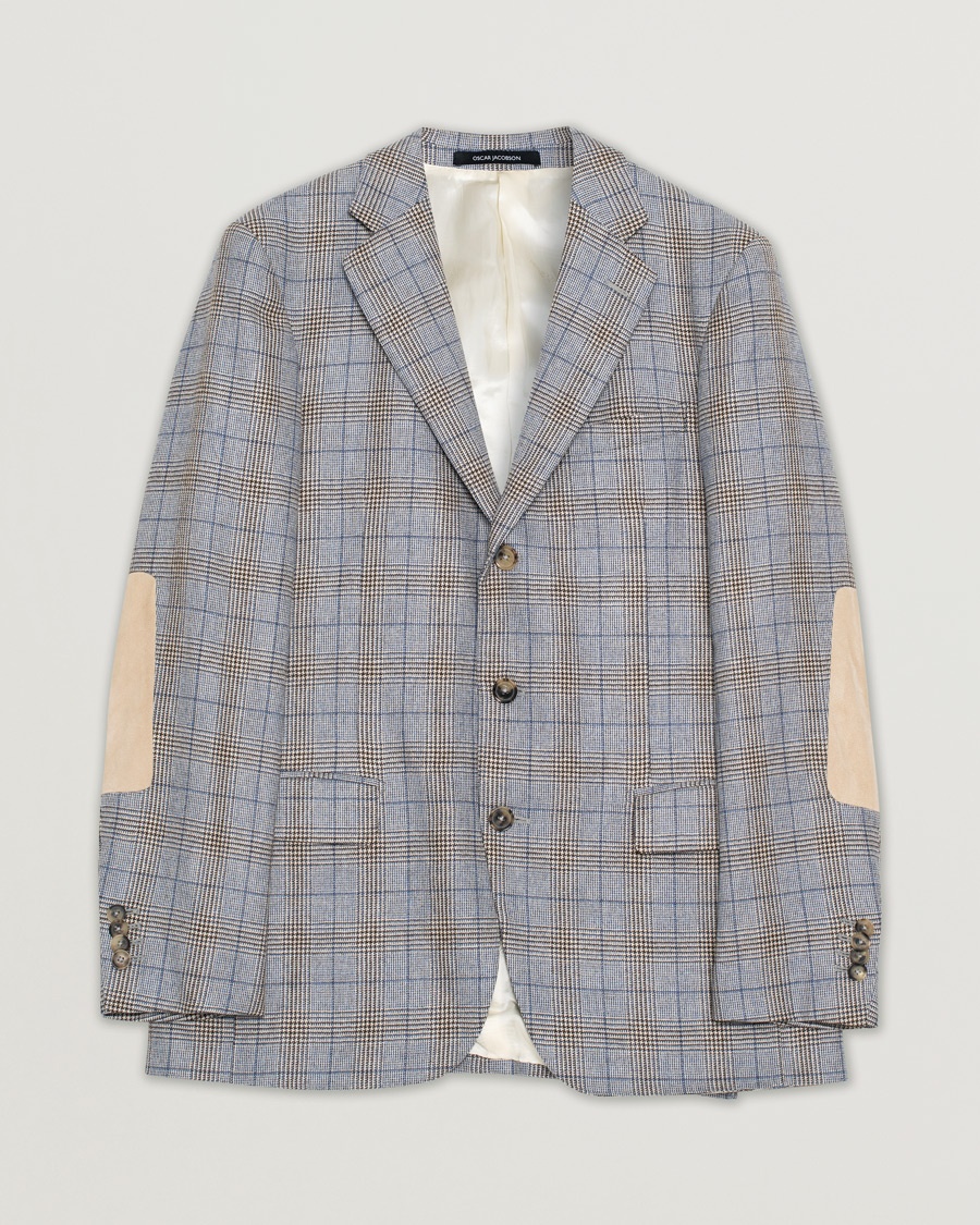 Herre | Pre-owned Dressjakker | Pre-owned | Oscar Jacobson Lambert Checked Cashmere/Silk Blazer Light Blue 50