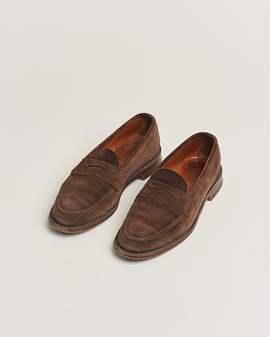 Herre | Nye produktbilder | Pre-owned | Alden 6245F Unlined Leisure Handsewn Penny Loafer Dark Brown Suede US10 - EU44