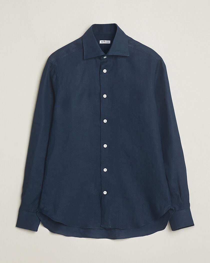 Pre-owned Kiton Linen Sport Shirt Navy 38 - S – Blå
