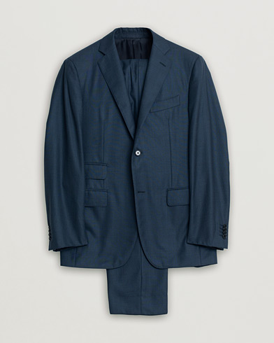 Caruso Check Wool Suit Navy 46 – Blå