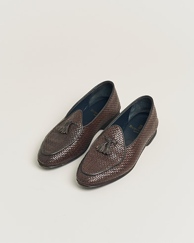 Pre-owned Rubinacci Marphy Woven Dark Brown Leather Tassel Loafers 41 – Brun