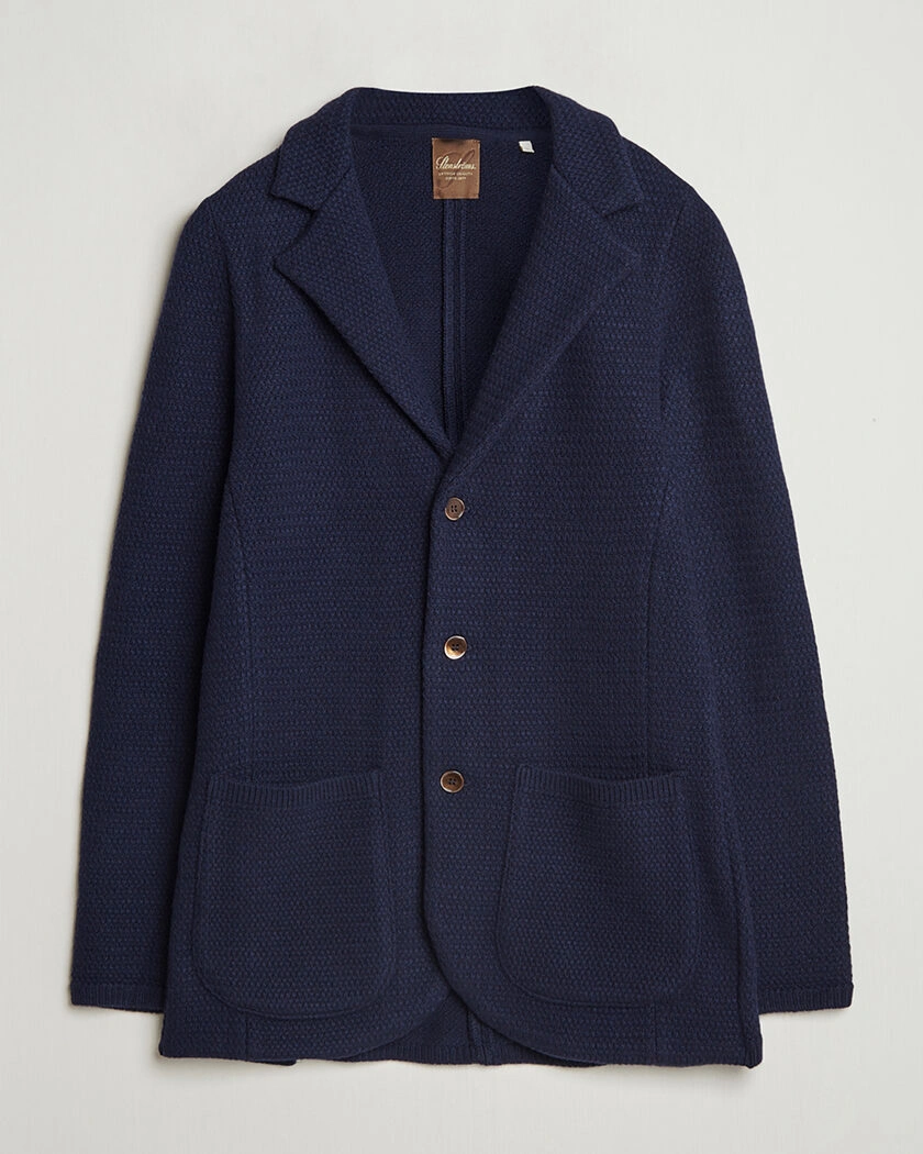 Pre-owned Stenströms Knitted Textured Merino Wool Blazer Navy M – Blå