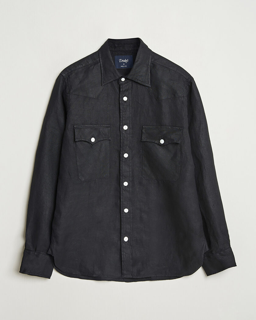 Pre-owned Drake's Linen Twill Western Shirt Black L – Svart