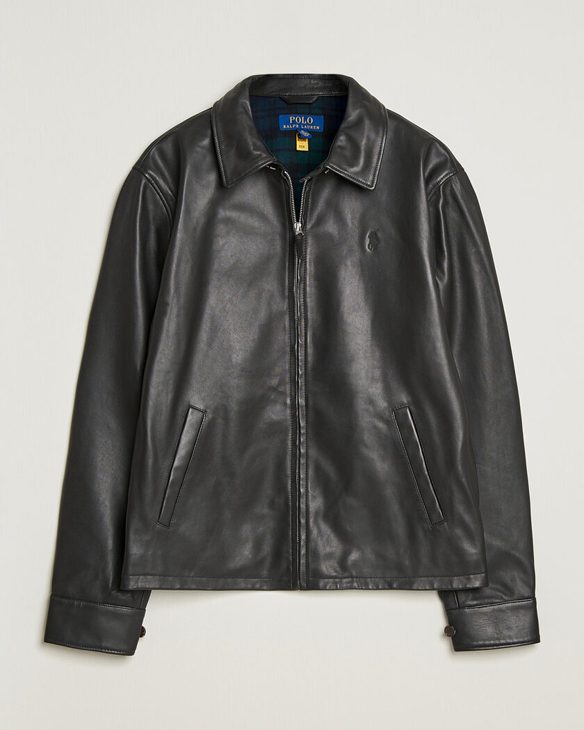 Pre-owned Polo Ralph Lauren Maxwell Windbreaker Leather Jacket Polo Black L – Svart