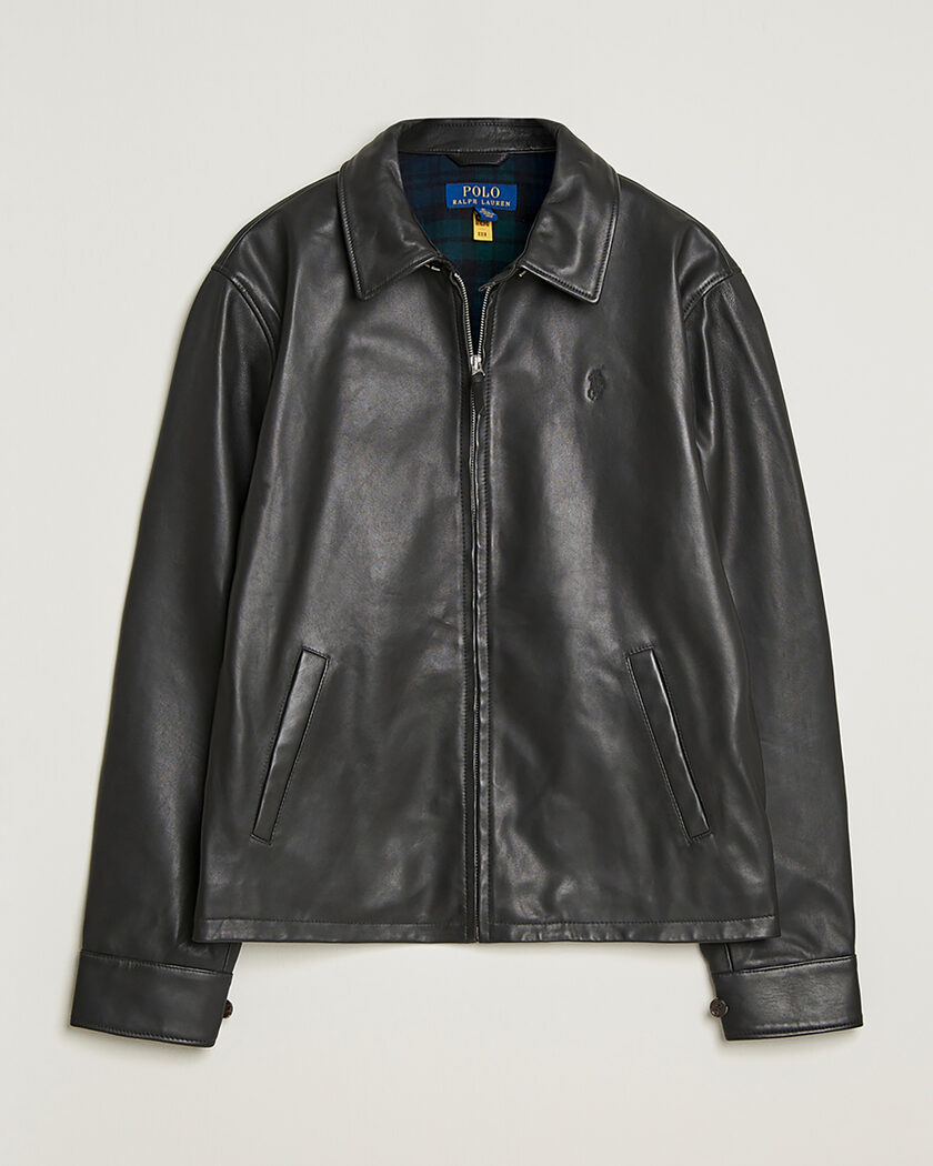 Pre-owned Polo Ralph Lauren Maxwell Windbreaker Leather Jacket Polo Black L – Svart