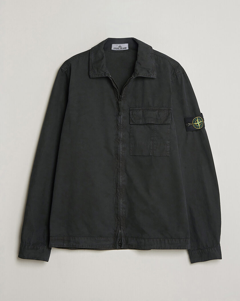 Pre-owned Stone Island Brushed Cotton Canvas Zip Overshirt Black S – Svart