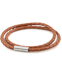  Two Row Leather Bracelet Brown Steel