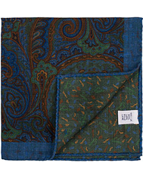  Doublefaced Paisley Wool Pocket Square Blue/Green