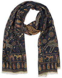  Embroidered Animal Print Scarf Dark Blue