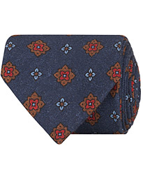  Squared Medallion Wool 8 cm Tie Navy