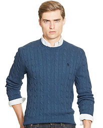  Cotton Cable Crew Neck Pullover Night Blue Heather