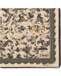  Cotton/Modal Dancing Fern Printed Pocket Square Beige