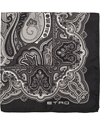  Large Paisley Silk Pocket Square Black