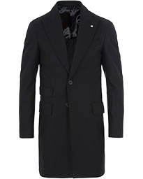  Wool Herringbone Peak Lapel Coat Navy