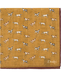  Wool/Silk Dogs Print Pocket Square Mustard