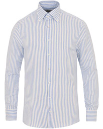  Cotton/Linen Stripe Button Down Shirt White/Blue