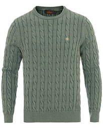  Washed Pima Cotton Cable Crew Neck Green