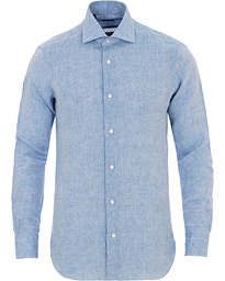  Napoli Slim Fit Linen Shirt Blue