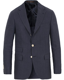  John Linen Herringbone Blazer Navy