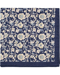  Silk/Cotton Printed Flower Pocket Square Navy