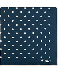  Silk Twill  Dot Pocket Square Navy/White