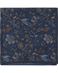  Wool Printed Flower Pocket Square Navy