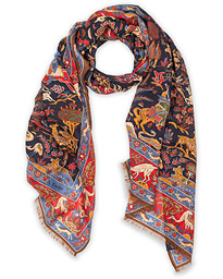  Wool/Silk Moghul Printed Scarf Navy