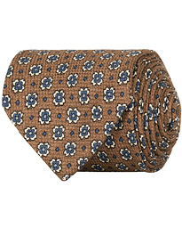  Wool/Silk/Cashmere Printed Flower 8 cm Tie Brown